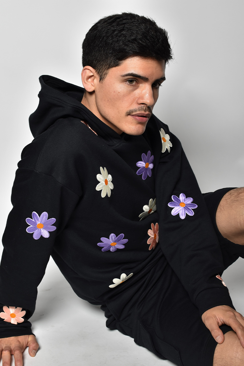 Sudadera capucha detalle flores